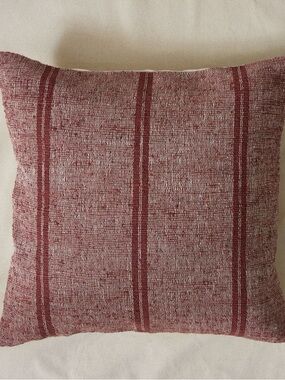 GreenRow Boro Woven Stripe Pillow Cover 24”x24” Red Ivory NWT